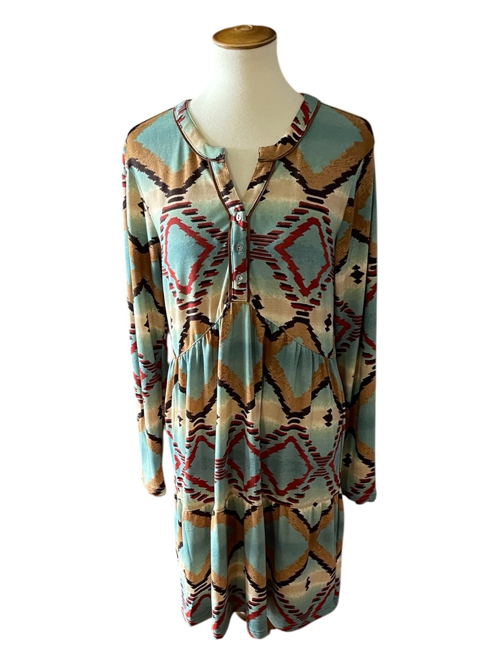#271, Double D Ranchwear Boho Aztec Print Long Sleeve Tunic Dress, size M